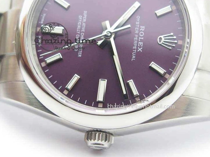 1225 Oyster Perpetual 34mm Ladies 114300 1:1 Best Edition Red Grape Dial On SS Bracelet A ZeroBulk 3802